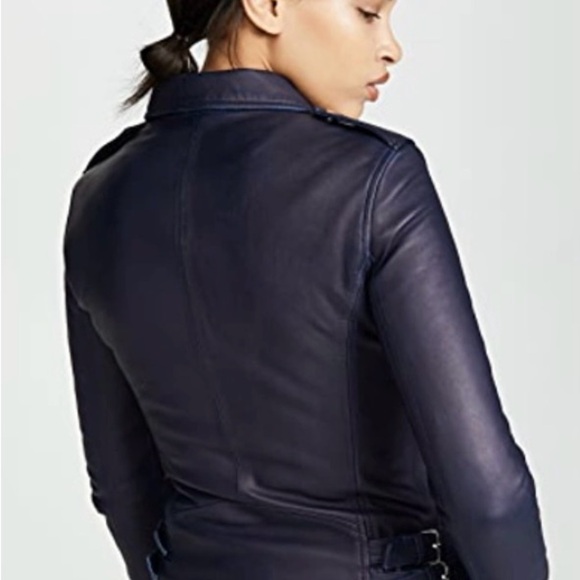 IRO Navy Han Leather Jacket size 42 - Picture 2 of 12